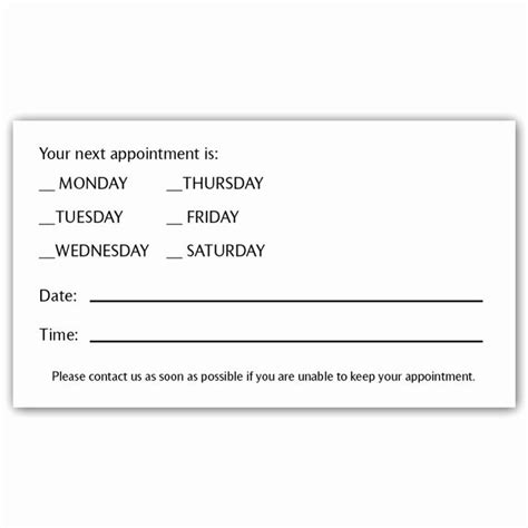 Printable Appointment Reminder Cards Template Free