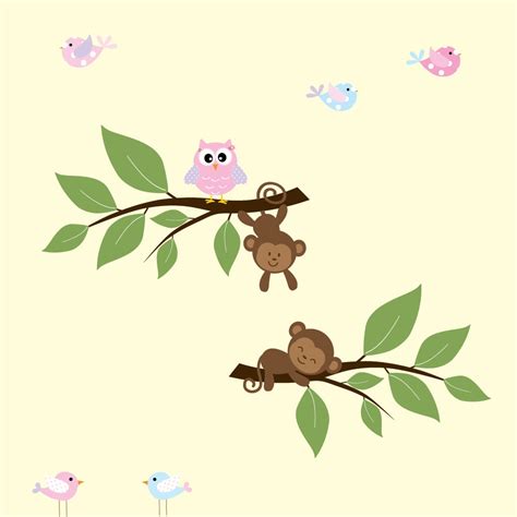 Nursery Wall Decals Vinyl Wall Decals Branch with Monkeys