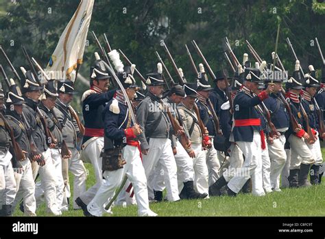 American soldiers advance during the Siege of Fort Erie War of 1812 battle reenactment Stock ...