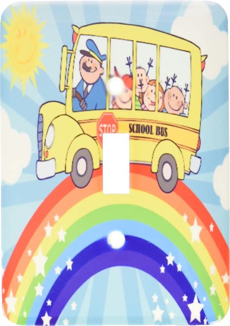 3dRose lsp_128851_1 School Bus Rainbow Art Cute Bus Riding Atop A Rainbow In The Sunshine Single ...