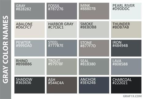 shades of grey color chart gray color names fifty shades of grey color chart | Grey colour chart ...