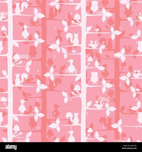 Seammles pattern with trees and forest animals. Vector background for textile design, wallpaper ...