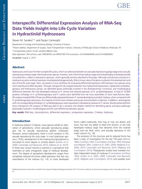 (PDF) Interspecific Differential Expression Analysis of RNA-Seq Data Yields Insight into Life ...