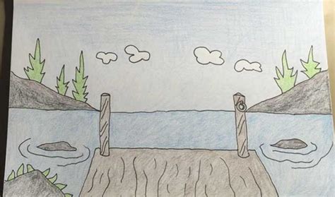 How to draw a Lake: Easy, With Pencils, Scene, In the Background Landscape Art Lessons ...