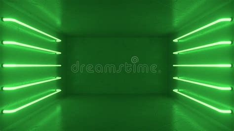 Abstract Green Room Interior with Green Glowing Neon Lamps, Fluorescent Lamps. Futuristic ...