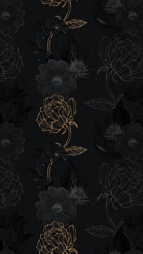 black and gold floral wallpaper with flowers