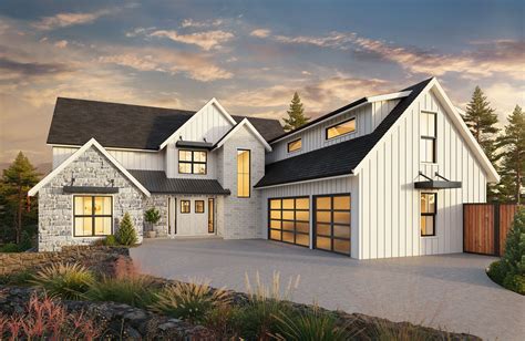 Denim House Plan | Four-Bedroom L-Shaped Rustic Farmhouse Home Design ...