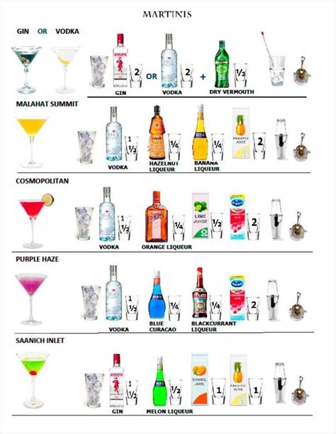 martini recipes cheat sheet in 2020 | Bartender drinks, Alcohol drink recipes, Cocktail drinks ...