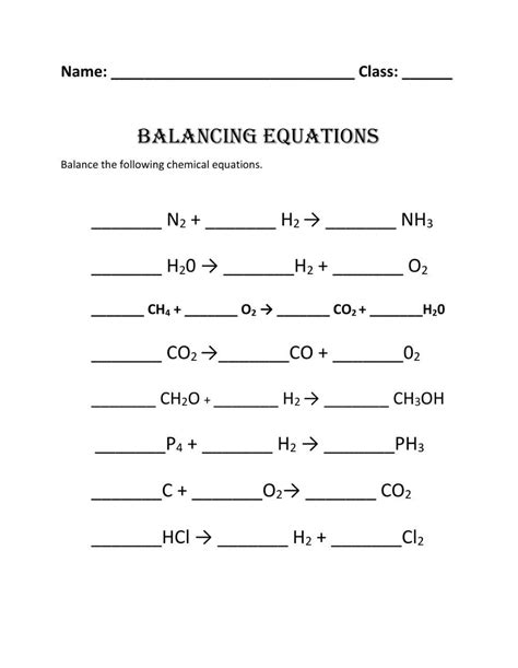 Balancing Chemical Equations Worksheet, HD Png Download - Worksheets ...