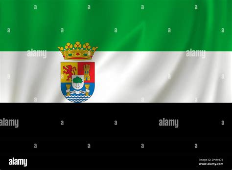 Flag of Extremadura waving in the wind on silk background. State Spain Stock Vector Image & Art ...