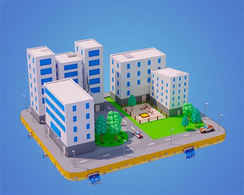 low poly city block 3D Models in Buildings 3DExport