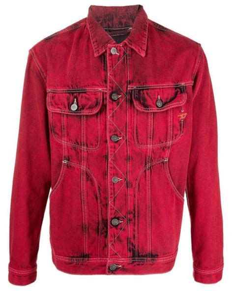 DIESEL Riley Marbled Trucker Denim Jacket in Red for Men | Lyst Canada