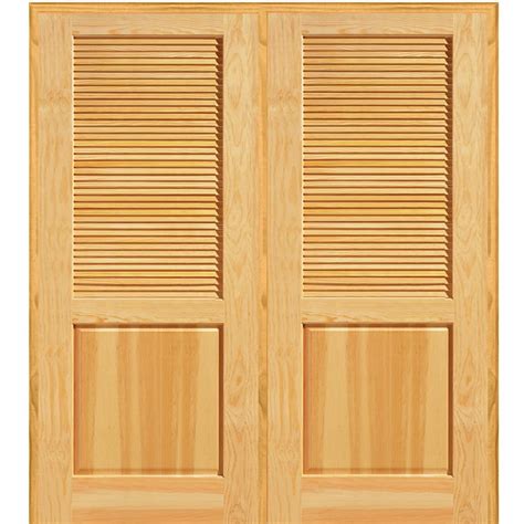 MMI Door 72 in. x 80 in. Half Louver 1-Panel Unfinished Pine Wood Left Hand Active Double ...