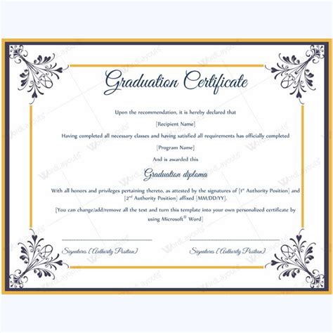 Graduation certificate 07 - Word Layouts | Graduation certificate template, Certificate ...