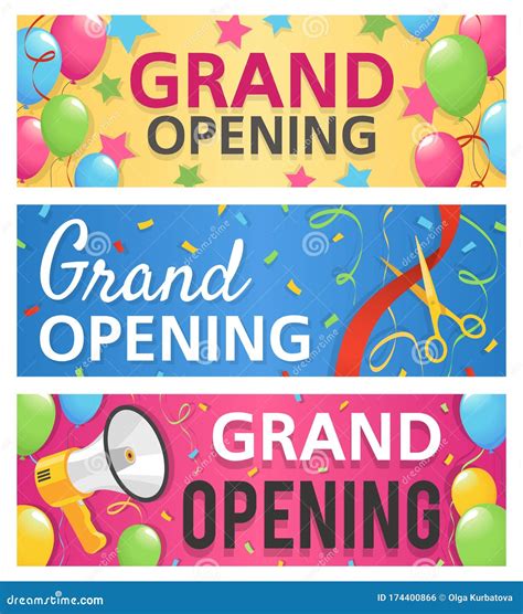 Grand Opening Banners. Announcement Opened Store, Celebration Ceremony, Invitation Promo With ...