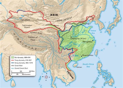 Another map of the territory of the Sui Dynasty (581-618 AD) showing three major cities (Chang ...