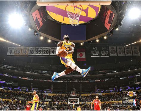 LeBron James Los Angeles Lakers Unsigned Dunk Against Houston Rockets ...