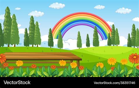 Nature park scene background with rainbow Vector Image