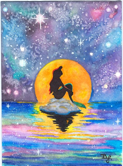 Original The Little Mermaid Galaxy Stencil by BrietronArt Painting & Drawing, Canvas Painting ...