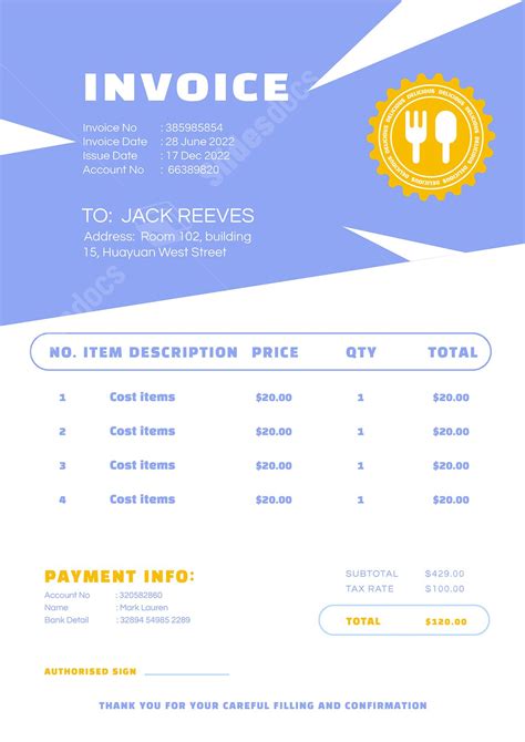Blue And Yellow Invoice Template Word Template And Google Docs For Free Download