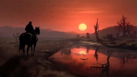 Premium AI Image | silhouette of cowboy at sunset Illustration style