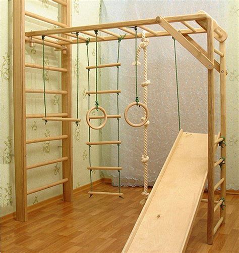 wooden kids jungle gym playroom ideas kids room gym ideas bars ladder rope | Kids jungle gym ...