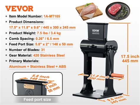 VEVOR Commercial Meat Tenderizer, Heavy Duty Stainless Steel Meat ...