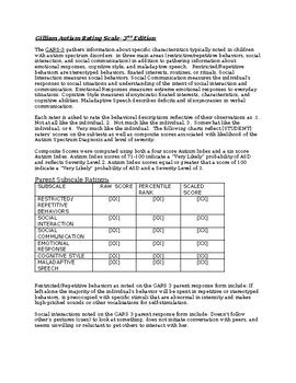 GARS REPORT TEMPLATE (GILLIAM AUTISM RATING SCALE 3RD EDITION) | TPT