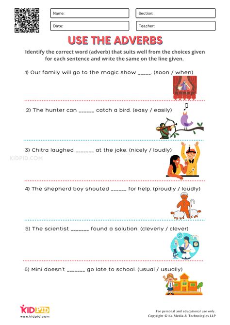 Use the Adverbs Printable Worksheets for Grade 1 - Kidpid