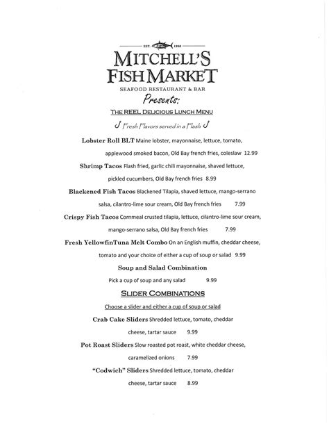 Mitchell's Fish Market Menu - Urbanspoon/Zomato