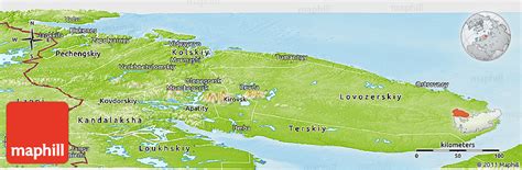 Physical Panoramic Map of Murmansk Oblast