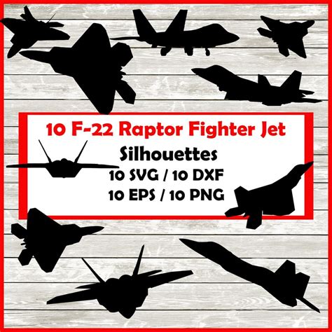 F-22 Raptor Silhouette Pack 10 Fighter Jet Designs Digital Download 10 ...