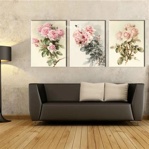 triptych Cheap modern canvas prints rose drawing picture large wall art printed painting set ...