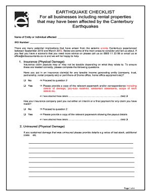 Fillable Online EARTHQUAKE CHECKLIST Fax Email Print - pdfFiller