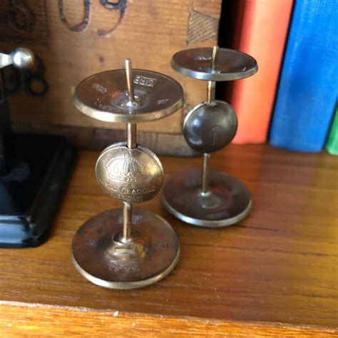 Miniature antique bronze kronor coin candlesticks Swedish coins krowns ...