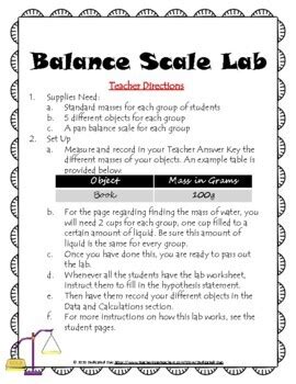 Balance Scale Lab/Experiment by Dedicated Duo | TpT