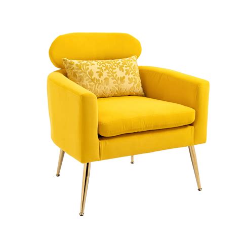 Modern Velvet Accent Chair, Comfy Armchair Lounge Chair Reading Chair with Golden Metal Legs and ...