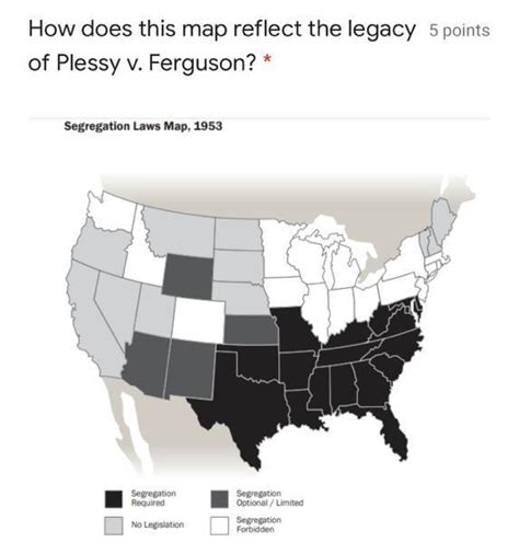 How does this map reflect the legacy of Plessy v. Ferguson? - brainly.com