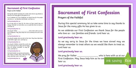 Sacrament of First Confession Prayers of the Faithful Print-Out