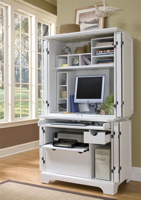 White Modern Computer Armoire With Accessories | Computer armoire ...