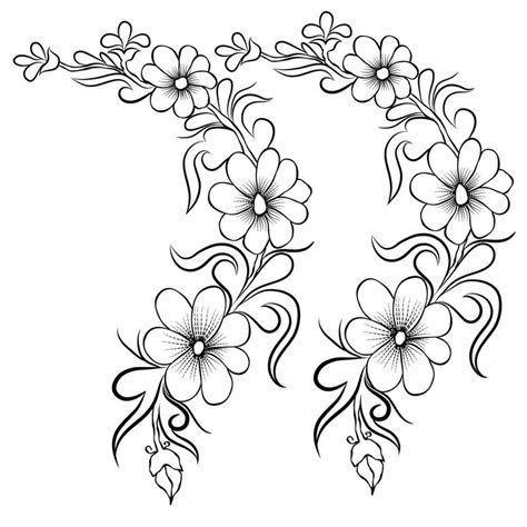 Free Vector line art and hand drawing flower art black and white flat design simple flower ...