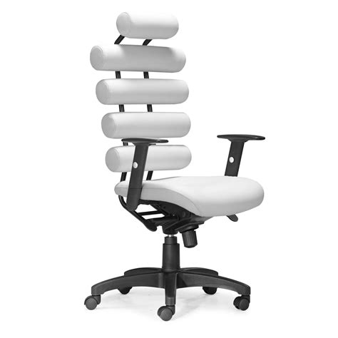 Modern Leather Office Chair with Lumbar Support in White - OfficeDesk.com