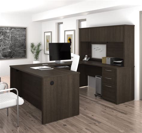 Modern U-shaped Premium Office Desk with Hutch in Dark Chocolate – ComputerDesk.com