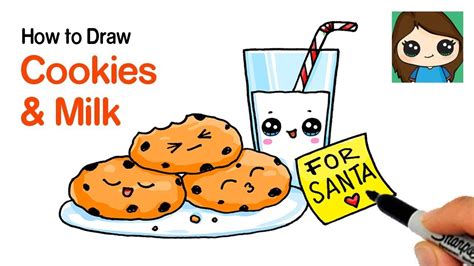 How to Draw Cookies and Milk for Santa Easy - YouTube (With images) | Drawing lessons for kids ...