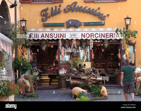 Italy, Umbria, Perugia district, Norcia, food,shop Stock Photo - Alamy