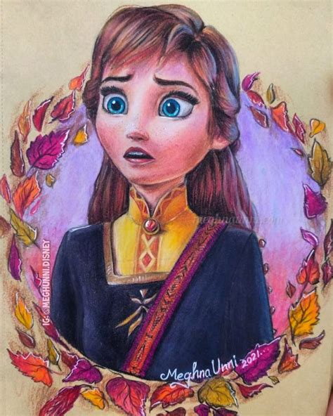 Queen Anna from Frozen 2 Painting in Color Pencils – Meghnaunni.com