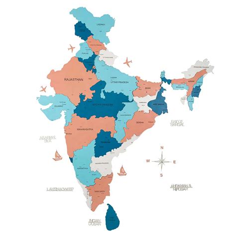 3D Wooden India Map Arctic Sunrise - Wooden Art Studio