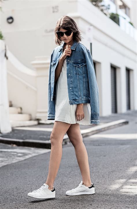 Style Essentials: The Denim Jacket | Dress and sneakers outfit, Denim ...