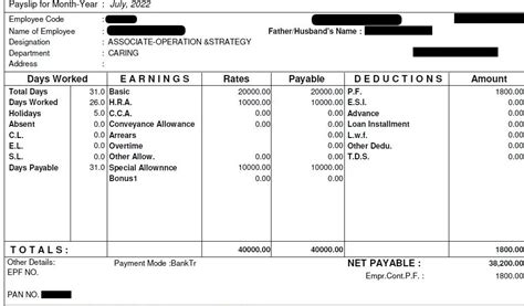 Analysis of Salary slip