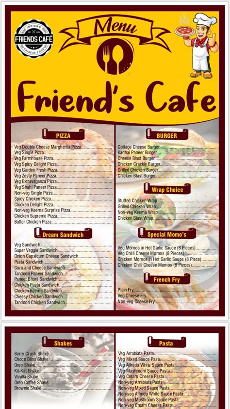 Menu at Friends Café, Bodhgaya